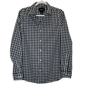Men's Daniel Hechter Paris Checkered Long Sleeve Shirt Navy & White Medium